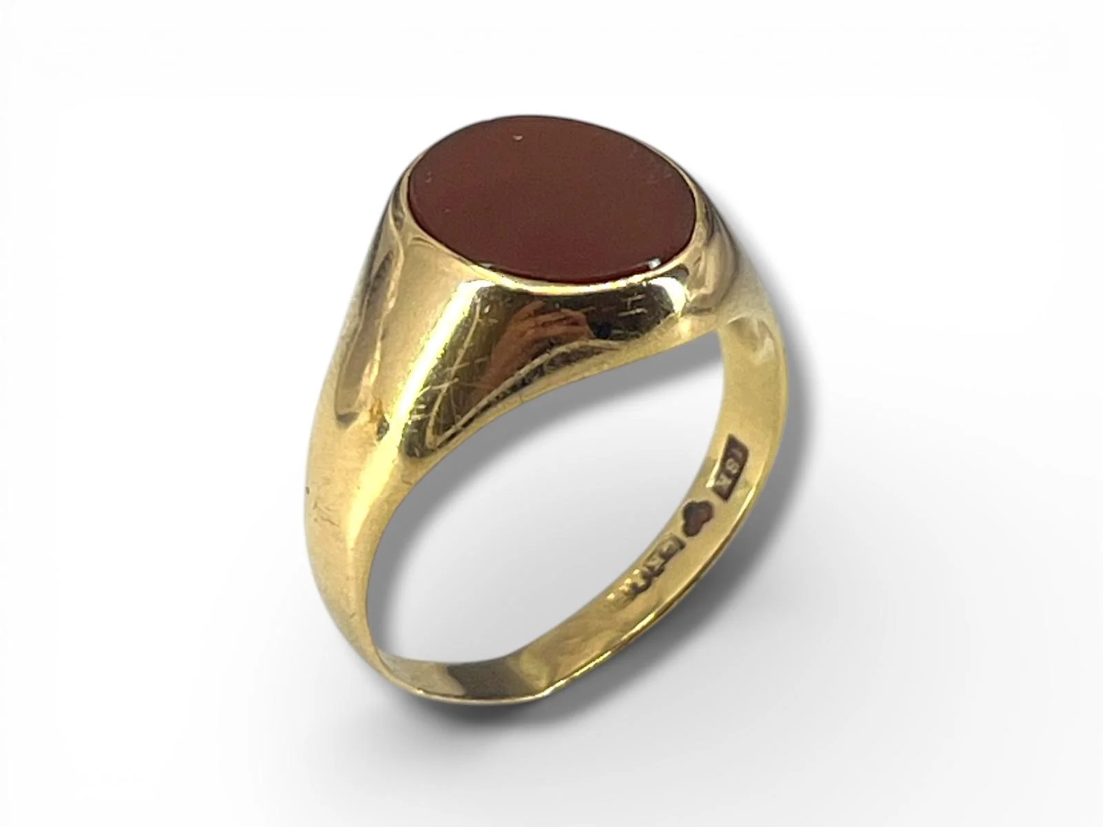18K Klack ring med röd sten 3.8g