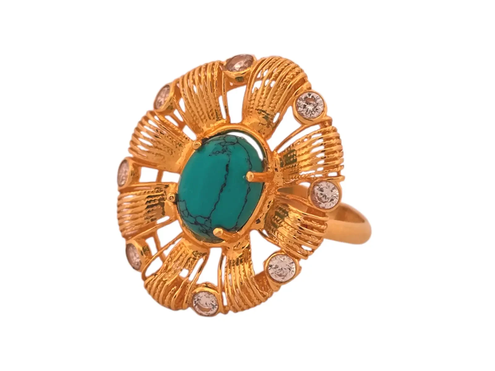 21K ring med firoza sten och qz 5,1 gram