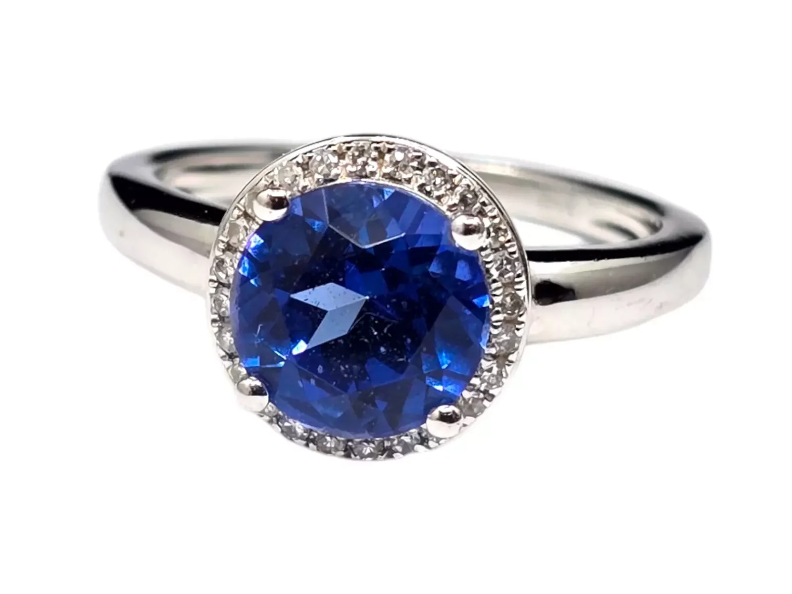18k Diamant ring med blåe topas