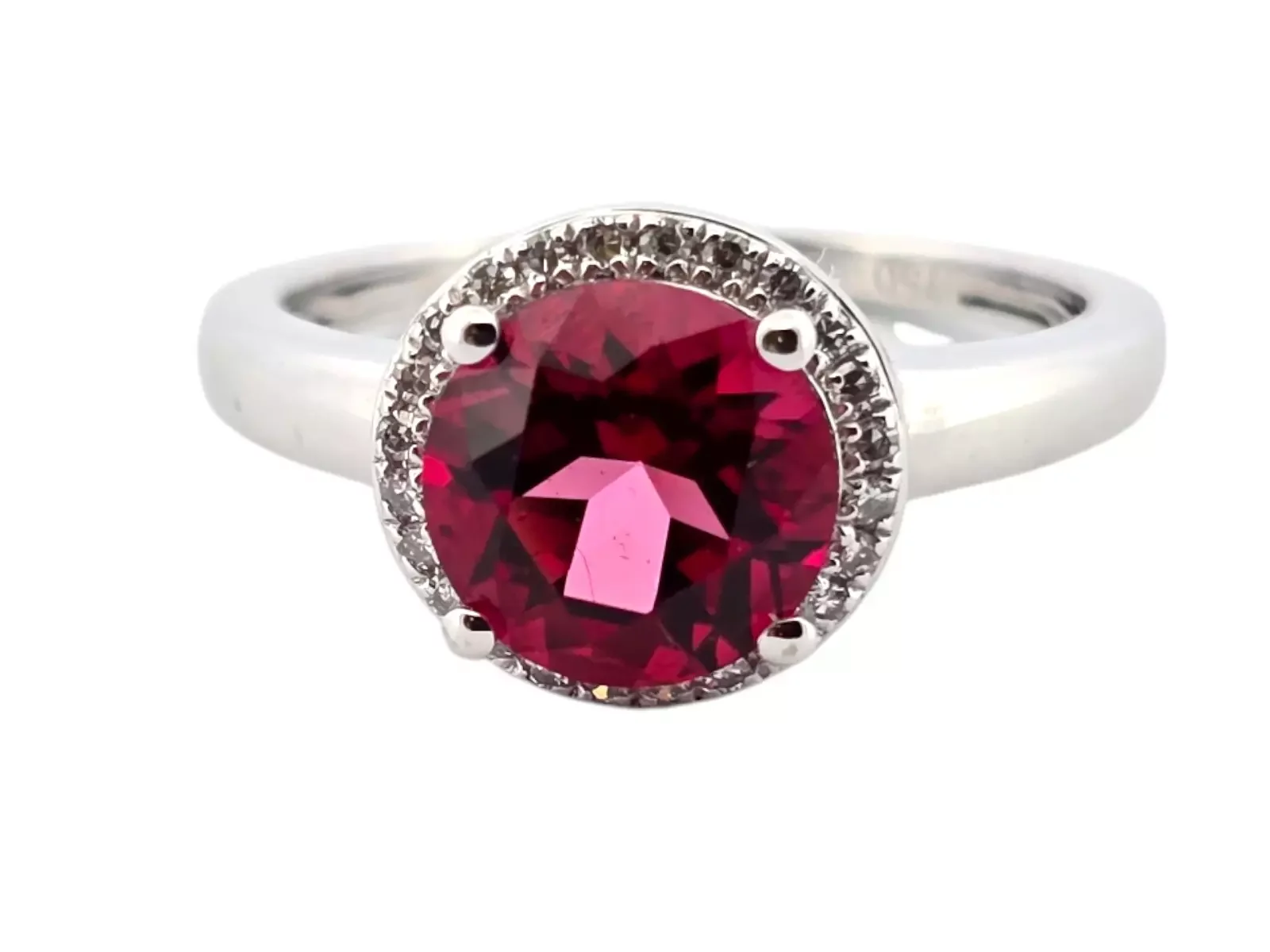 18k Diamant ring med röd topas