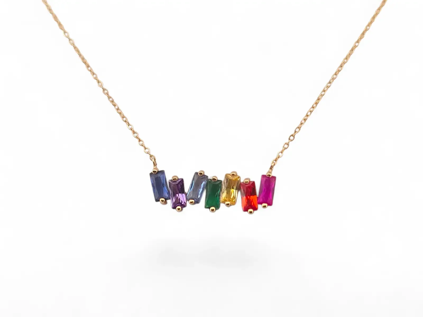 Topas halsband i 18K guld med regnbågsfärgade ädelstenar